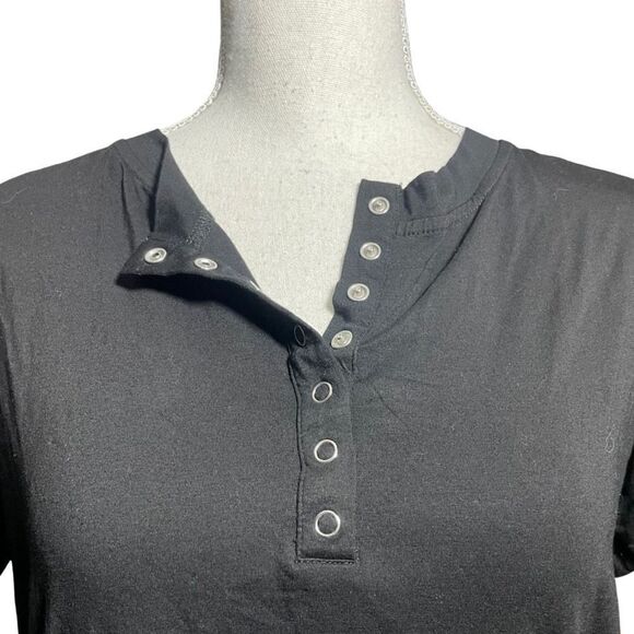 ROOLEE Black Henley tee w/ button snap closures, Lightweight & Airy, Size S - Picture 2 of 7